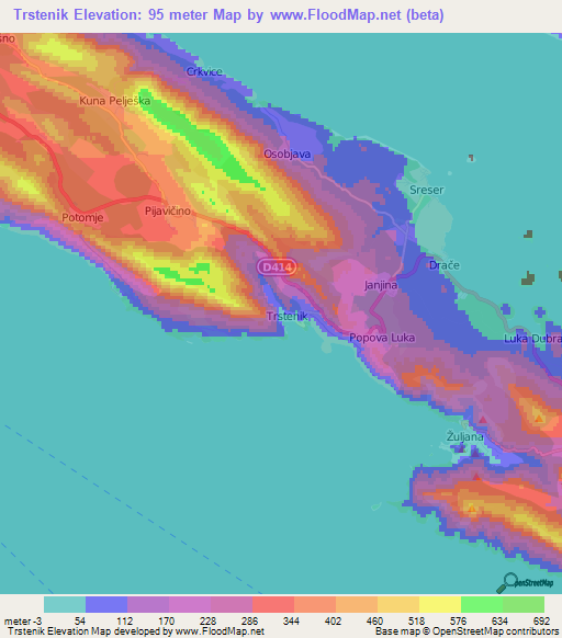 Trstenik,Croatia Elevation Map