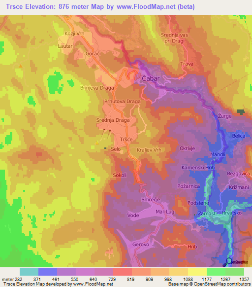 Trsce,Croatia Elevation Map