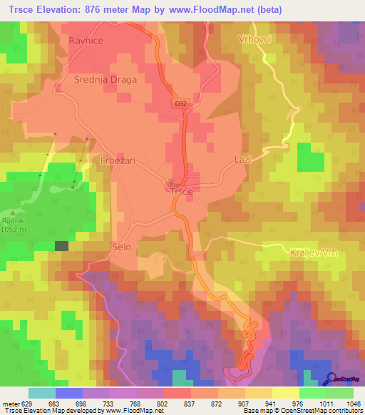 Trsce,Croatia Elevation Map