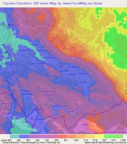 Trpcane,Slovenia Elevation Map