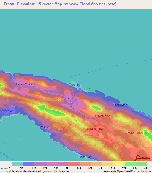 Trpanj,Croatia Elevation Map