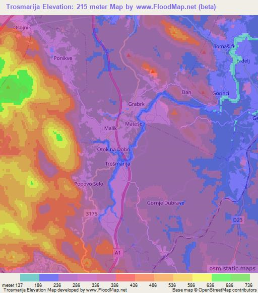 Trosmarija,Croatia Elevation Map