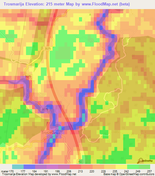 Trosmarija,Croatia Elevation Map