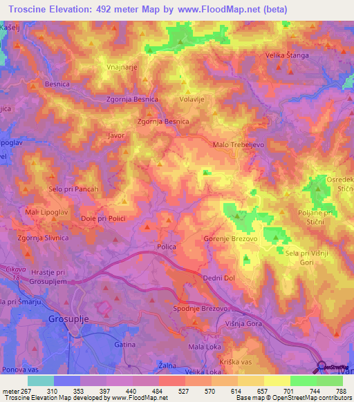 Troscine,Slovenia Elevation Map