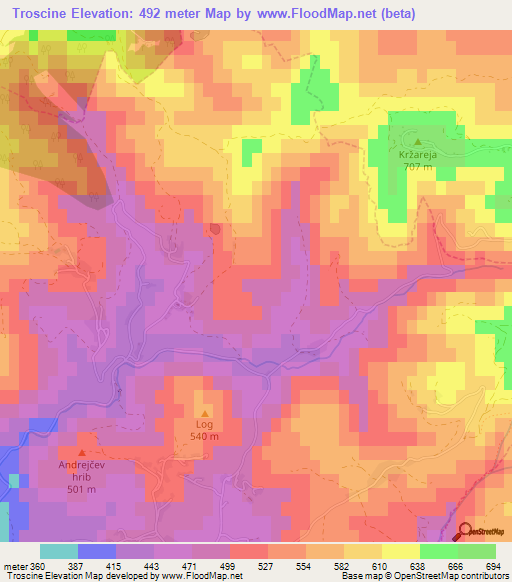 Troscine,Slovenia Elevation Map