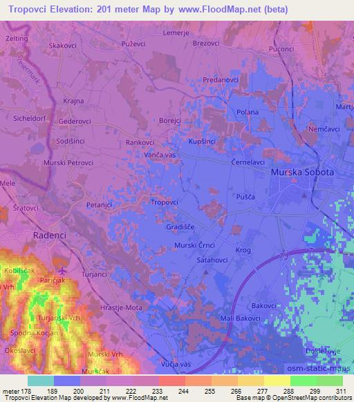 Tropovci,Slovenia Elevation Map