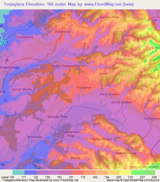 Trojeglava,Croatia Elevation Map