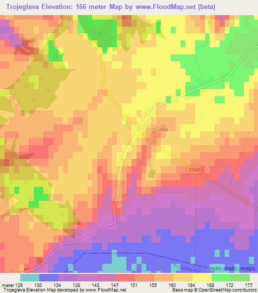 Trojeglava,Croatia Elevation Map