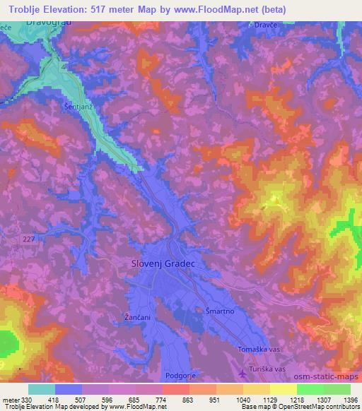 Troblje,Slovenia Elevation Map