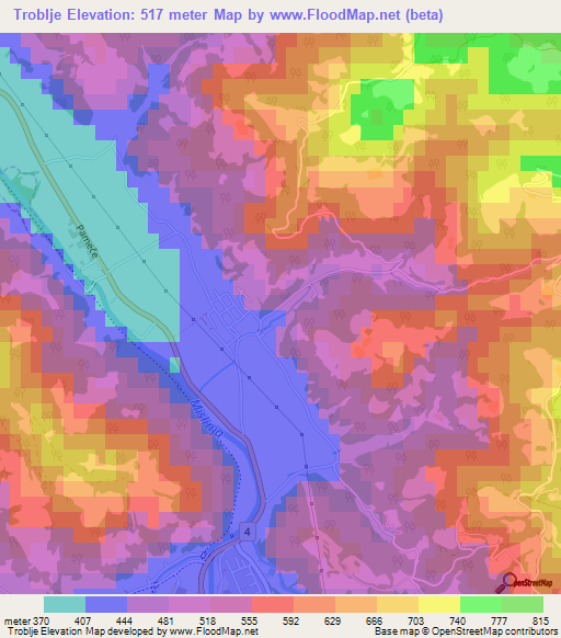 Troblje,Slovenia Elevation Map