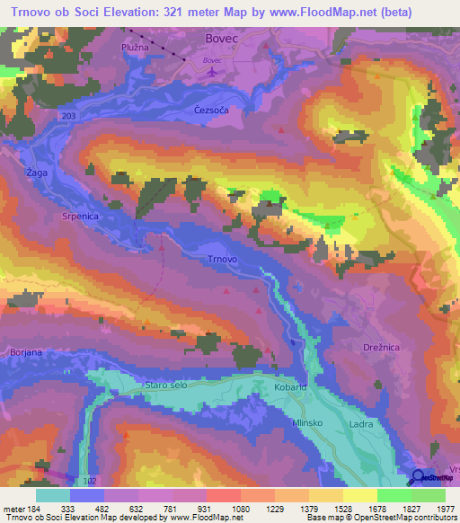 Trnovo ob Soci,Slovenia Elevation Map