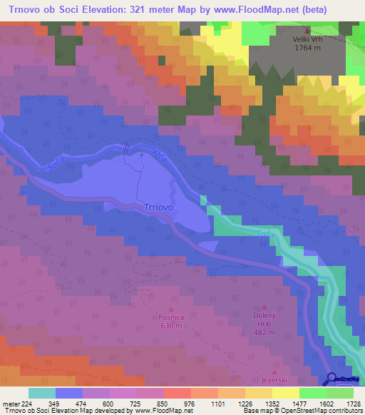 Trnovo ob Soci,Slovenia Elevation Map