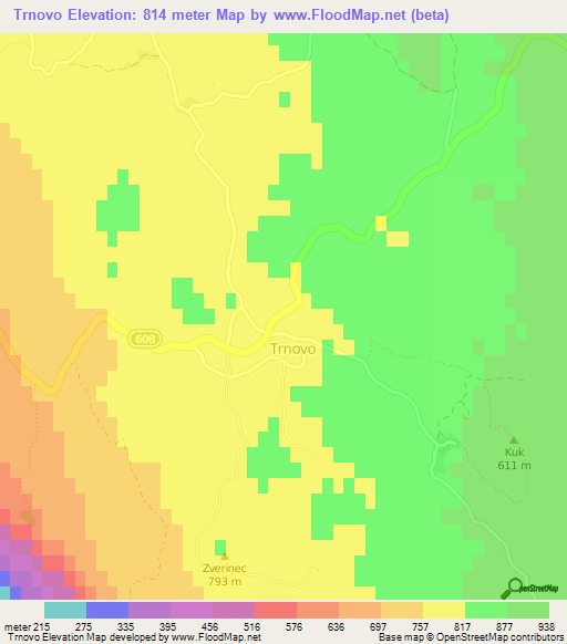 Trnovo,Slovenia Elevation Map