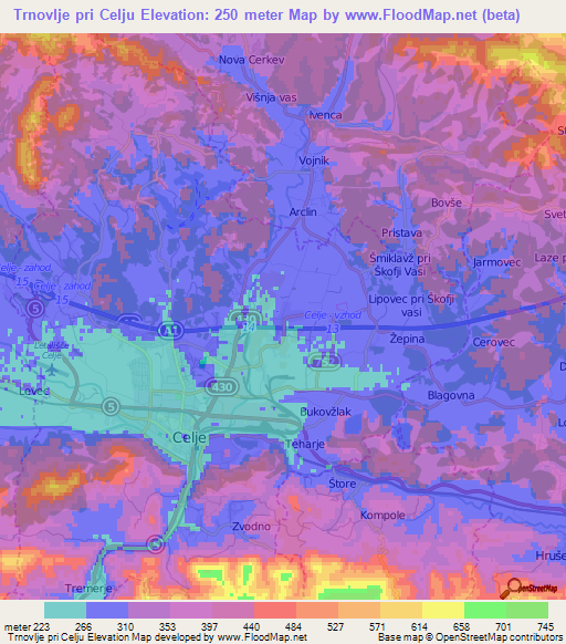 Trnovlje pri Celju,Slovenia Elevation Map