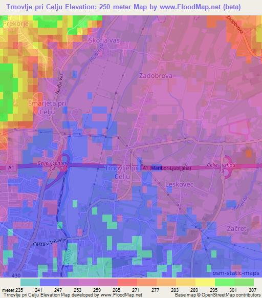 Trnovlje pri Celju,Slovenia Elevation Map