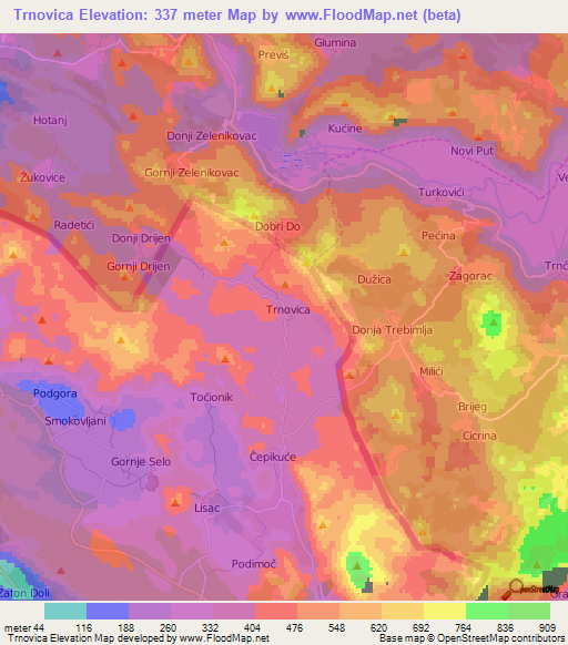 Trnovica,Croatia Elevation Map