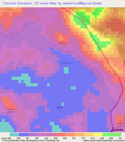 Trnovica,Croatia Elevation Map