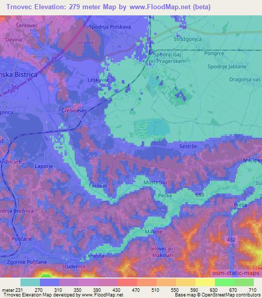 Trnovec,Slovenia Elevation Map