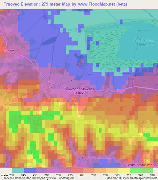 Trnovec,Slovenia Elevation Map