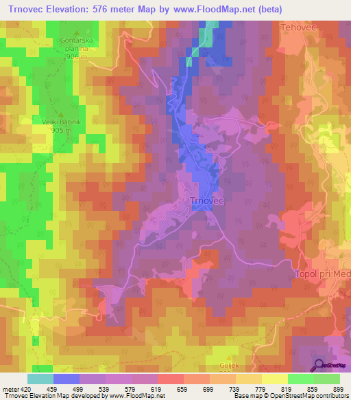 Trnovec,Slovenia Elevation Map