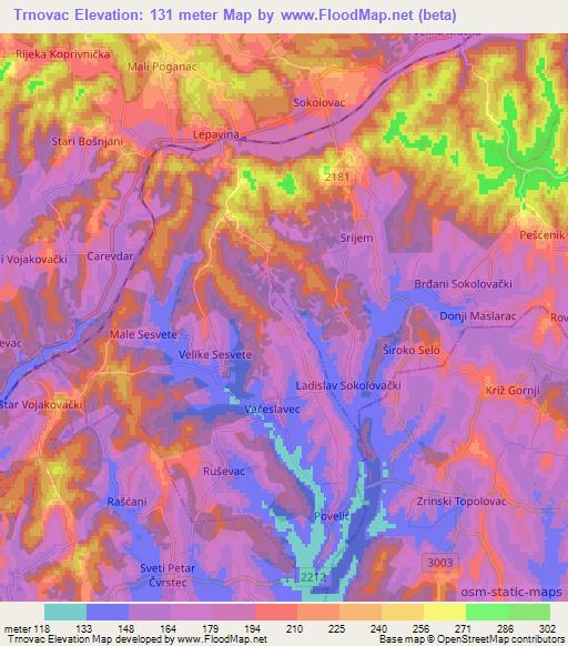 Trnovac,Croatia Elevation Map