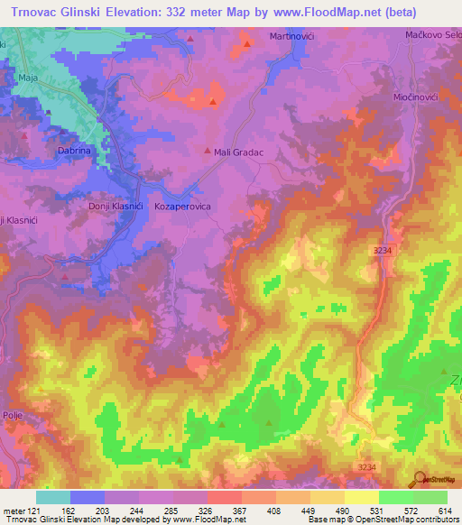 Trnovac Glinski,Croatia Elevation Map