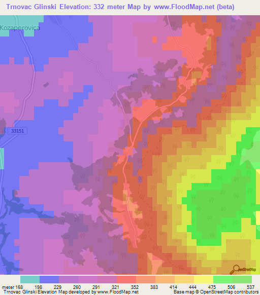 Trnovac Glinski,Croatia Elevation Map