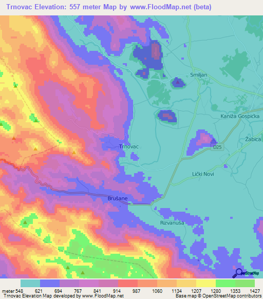 Trnovac,Croatia Elevation Map