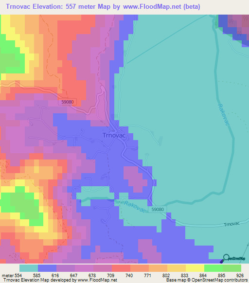 Trnovac,Croatia Elevation Map