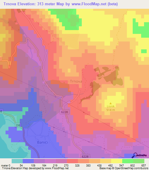 Trnova,Croatia Elevation Map