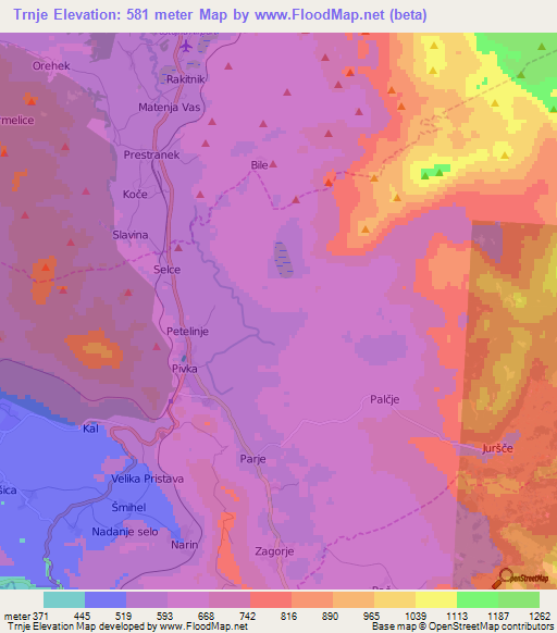 Trnje,Slovenia Elevation Map