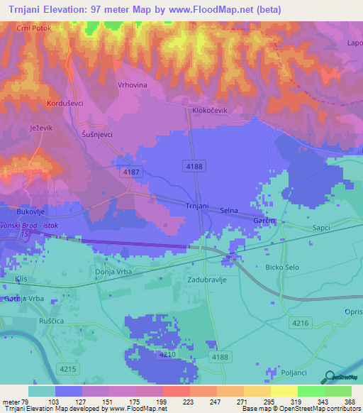 Trnjani,Croatia Elevation Map