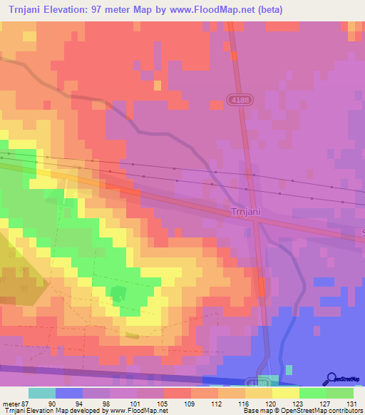 Trnjani,Croatia Elevation Map