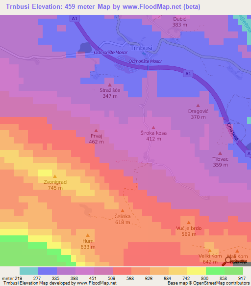 Trnbusi,Croatia Elevation Map