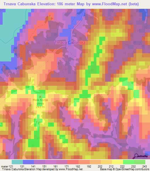 Trnava Cabunska,Croatia Elevation Map