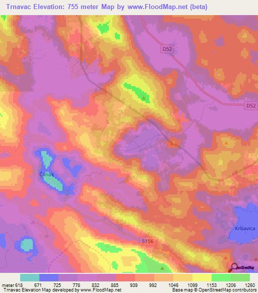 Trnavac,Croatia Elevation Map