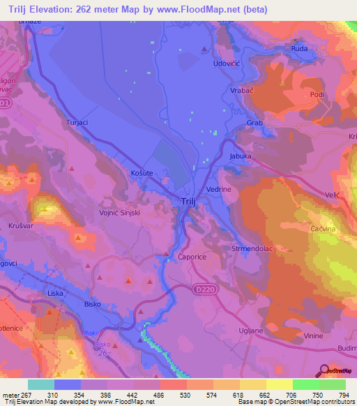 Trilj,Croatia Elevation Map