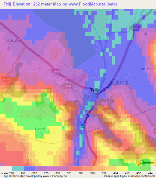 Trilj,Croatia Elevation Map