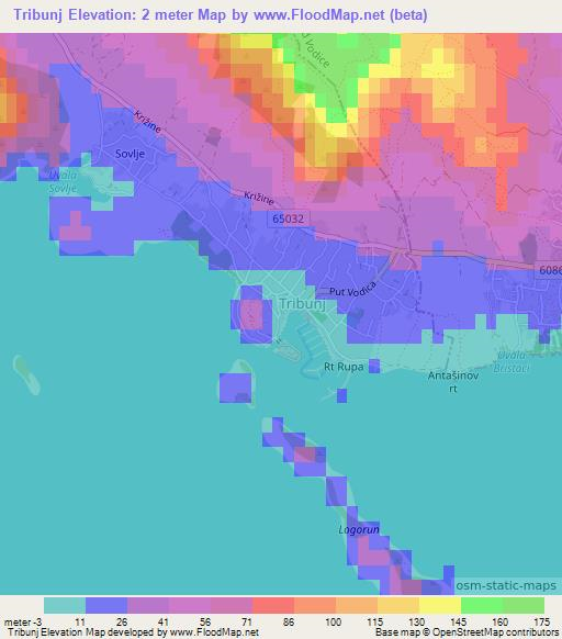 Tribunj,Croatia Elevation Map