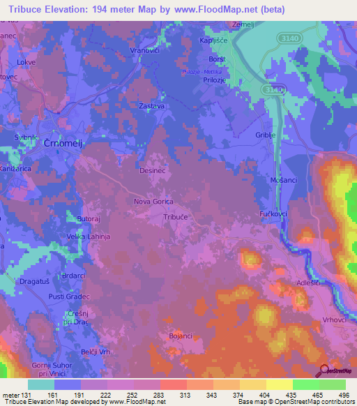 Tribuce,Slovenia Elevation Map