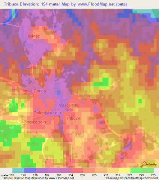 Tribuce,Slovenia Elevation Map