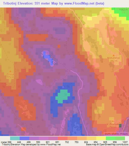 Tribotinj,Croatia Elevation Map