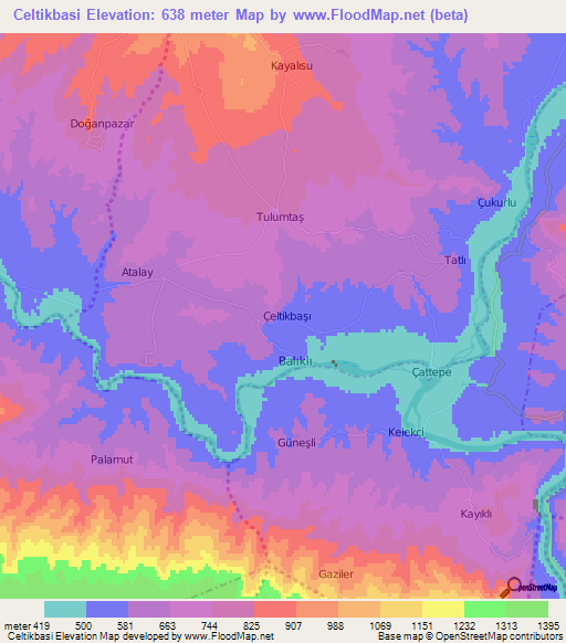 Celtikbasi,Turkey Elevation Map