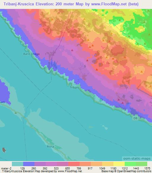 Tribanj-Kruscica,Croatia Elevation Map