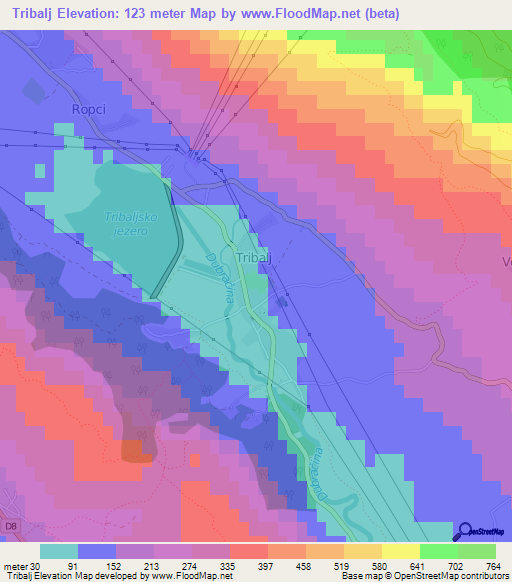 Tribalj,Croatia Elevation Map