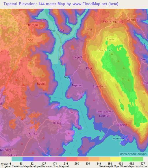 Trgetari,Croatia Elevation Map