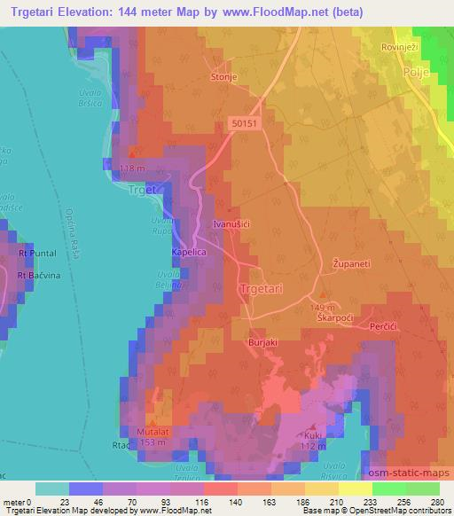 Trgetari,Croatia Elevation Map