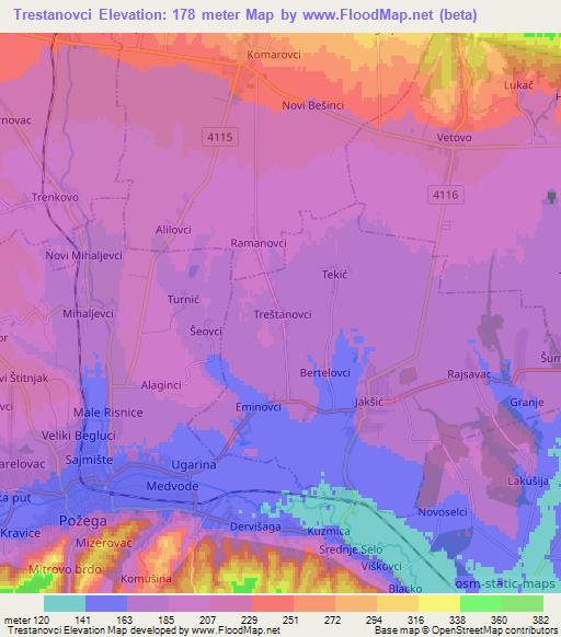 Trestanovci,Croatia Elevation Map