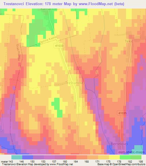 Trestanovci,Croatia Elevation Map