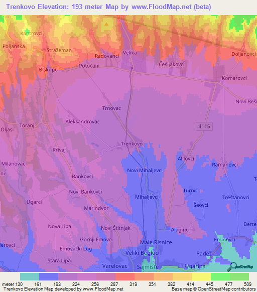 Trenkovo,Croatia Elevation Map